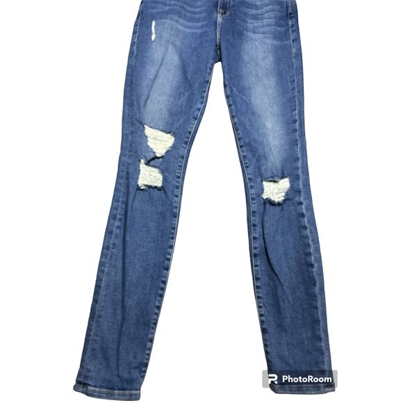 Frame Style 'Le High Skinny" Distressed Skinny Hi Rise Blue Jeans Denim Size 25 - Picture 2 of 7